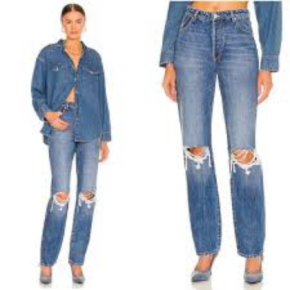 Free People Rollas Classic Straight High Rise Jeans Size 26 Size 26 Blue Denim